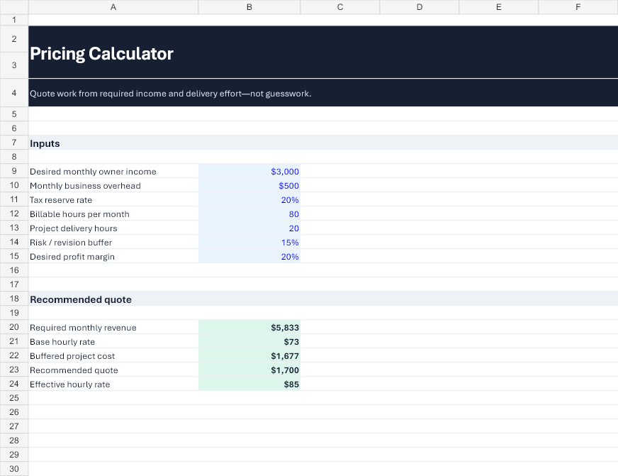 Pricing calculator
